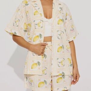 Lemon Print Women's Pajama Linen Like Set